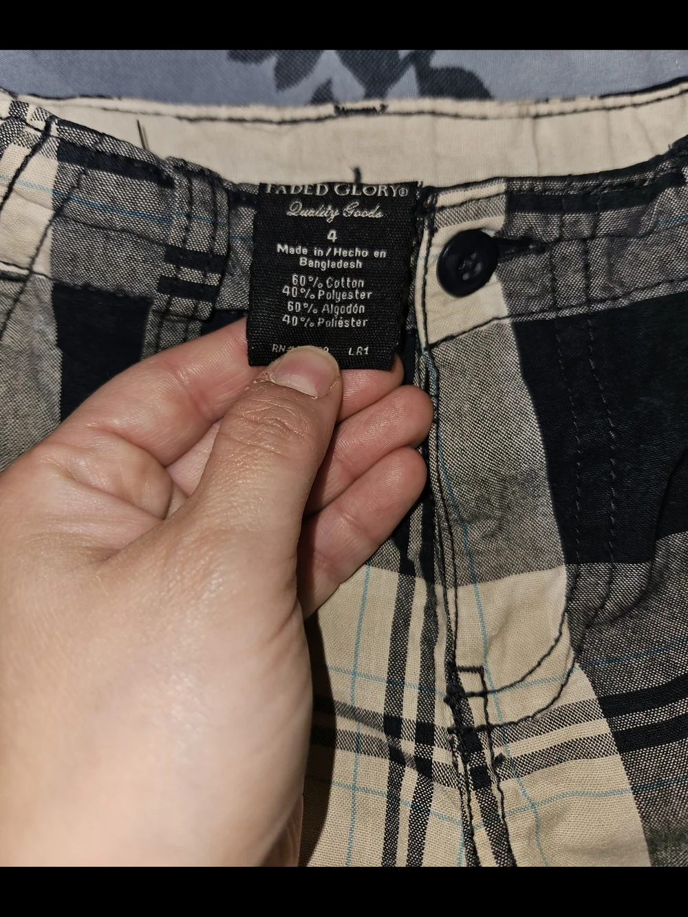 Faded Glory Toddler Boy's Navy Blue & Cream Plaid  Shorts Size 4